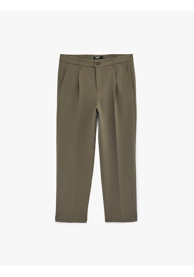 Koton Rahat Kalıp Viskon Karışımlı Cepli Pileli Düğmeli Kumaş Pantolon Haki 6sam40025nw Haki