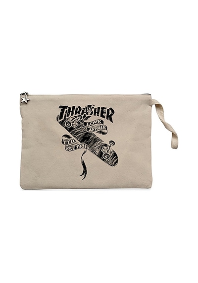 Thrasher Love Affair Krem Clutch Astarlı Cüzdan / El Çantası Krem