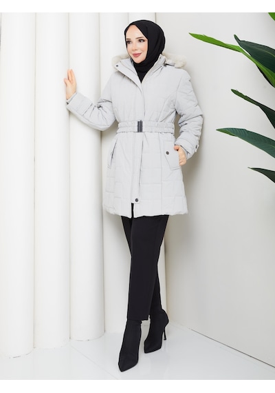 Eslemnur Nova Kumaş Şişme Mont 85cm Krem