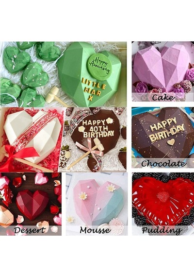 Pinyata Büyük Kristal Kalp Şekilli Pasta Kek Çikolata Kalıbı Geometrik Kalıp Goldcakes