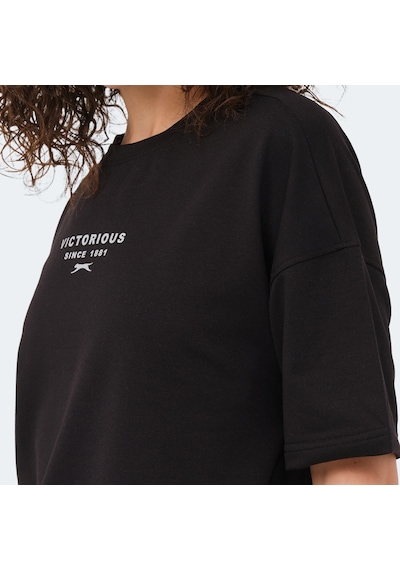 Slazenger VILLAGE Kadın Oversıze Siyah Tişört