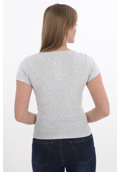 Monox Kadın Fitilli Likralı Pamuk Basic Tshirt Gri