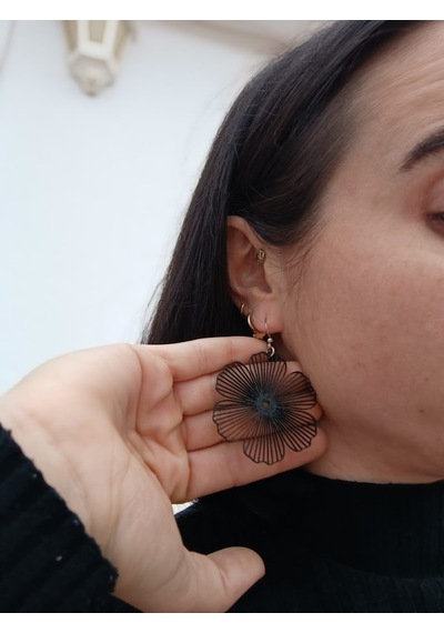Her Tarza Uygun Renk Seçenekli Büyük Çiçek Motifli Hafif Küpe Siyah
