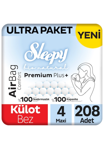 Sleepy Bio Natural Premium Plus Airbag Comfort Ultra Paket Külot Bez 4 Numara Maxi 208 Adet