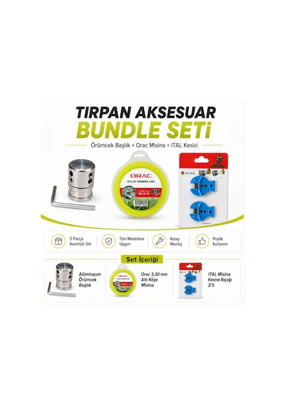 Tırpan Örümcek Başlık Orac 3.30 Mm 46 Mt Altı Köşe Misina Ve Ital Misina Kesici 2 Li Set