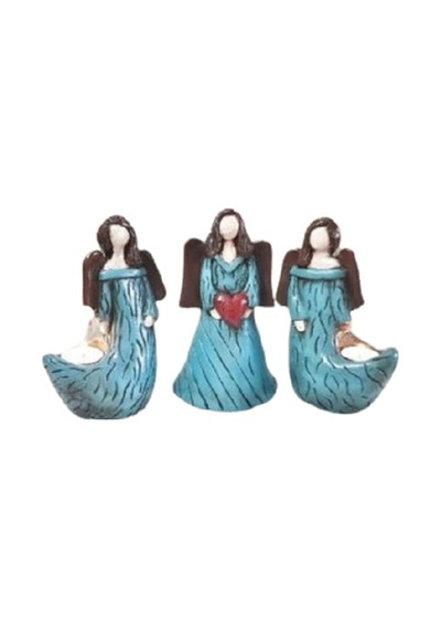 El Yapımı Melek Modelli Mumluk Ve Biblo Seti,dekoratif Melek Biblosu Ve Mumluk 3'lü Set.turkuaz