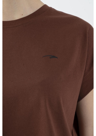 Maraton Sportswear Comfort Kadın Bisiklet Yaka Kısa Kol Basic Kahverengi Crop Top 20856 Kahverengi