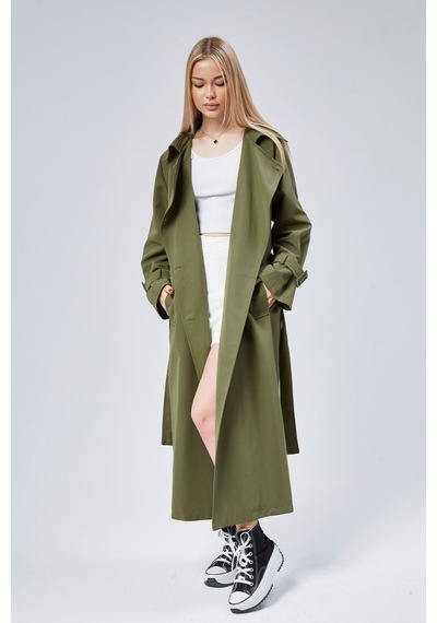 Kadın Oversize Kuşaklı Trençkot Haki