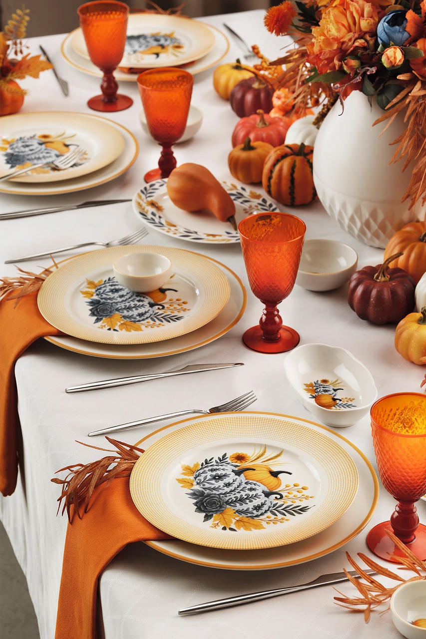 Kütahya Porselen Bone Pumpkin 14 Parça 6 Kişilik Kahvaltı Takımı Ekru