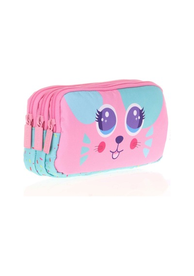 Kaukko Kids&love 3 Bölmeli Kalem Çantası Cute Face Cat L8118