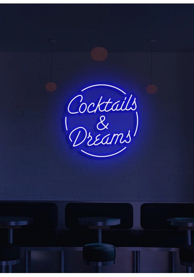 Coctails & Dreams Yazılı Neon Tabela Mavi