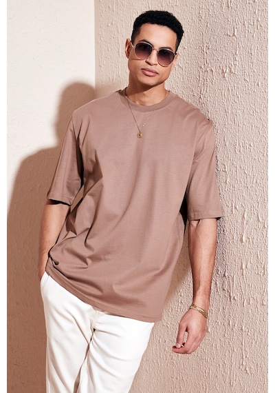 Buratti Pamuklu Oversize Bisiklet Yaka Basic Erkek T Shirt 5902365 Toprak