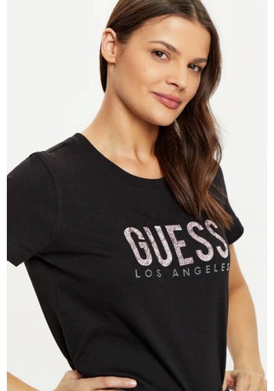 Guess Kadın Siyah Desenli T-shirt Siyah