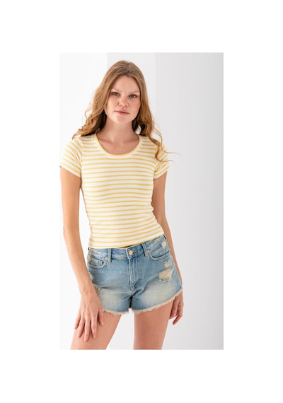 Giysa Kadın Bisiklet Yaka Çizgili Basic Body Sarı - 25509 Sarı