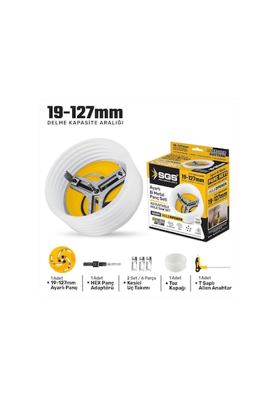 Sgs 3636 Toz Kapaklı Ayarlı Bi-metal Panç Seti 19-127 Mm Spot Ve Delik Açma Testeresi Aparatı
