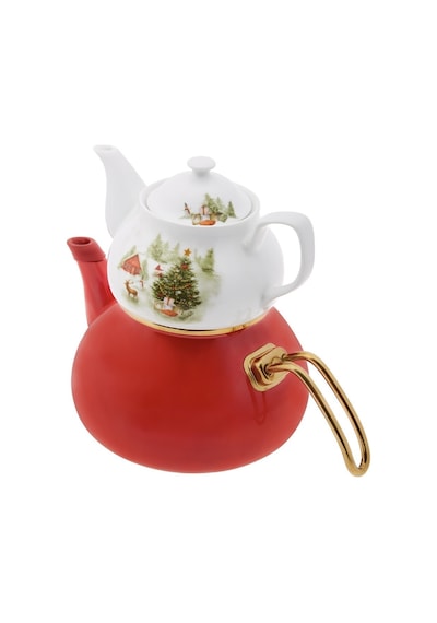 Emsan Christmas Kırmızı Emaye Midi Çaydanlık Takımı
