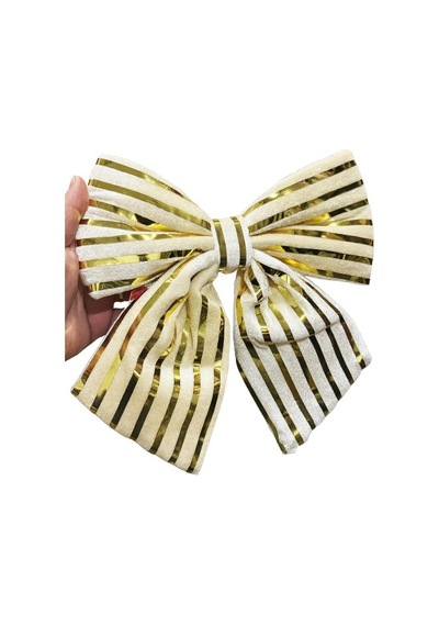 Beysüs Yılbaşı Ağacı Süsü 26 Cm Krem Gold Çizgili Dekoratif Fiyonk Diğer