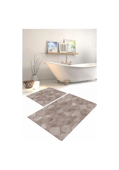 Buççin Online Mağaza Dijital Baskılı Yıkanabilir Kaymaz Taban Kupa Desenli Banyo Paspası Klozet Takımı Polyester Kahveren Çok Renkli
