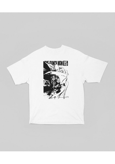One Punch Man Dizi Karakter Baskılı Unisex Oversize Anime Tişört Beyaz