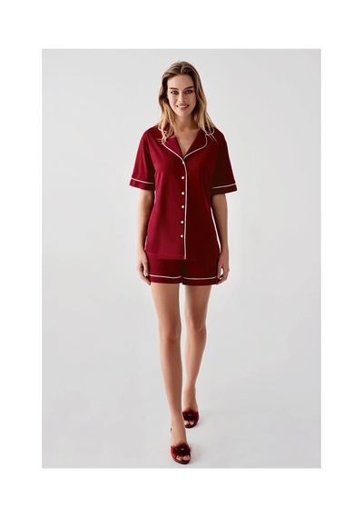Moda Dua Freshness 324 Kadın 4'lü Sabahlıklı Şorlu Pijama Takımı bordo