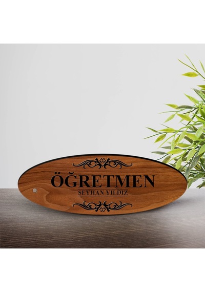 Kişiye Özel Mesleki Öğretmen Ahşap Oval Masa İsimliği - 1