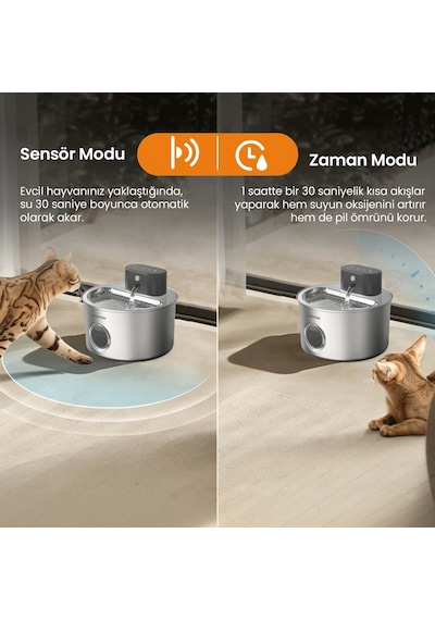 Haustier Wf014 Otomatik Kablosuz Kedi Su Pınarı, Sensörlü , Bataryalı , Ultra Sessiz, Çelik , 4lt Hazne