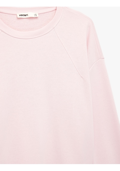 Koton Regular Fit Üç İplik Şardonlu Uzun Kollu Bisiklet Yaka Basic Sweatshirt Pembe 7wak10043ek Gülkurusu