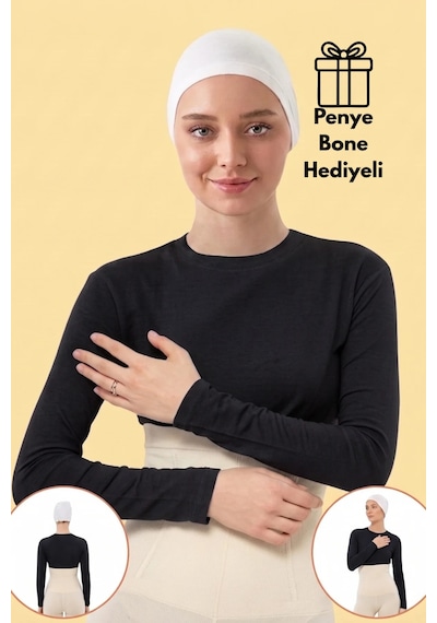 Myreal Kadın Boyunluklu Kolluk Uzun Kollu Yarım Body Yelek Ve Elbise Altı Kurtarıcı Penye Badi Siyah