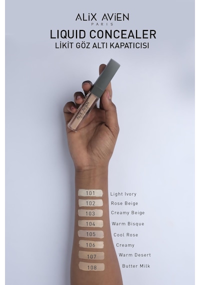 Alix Avien Aydınlık Görünüm Sağlayan Yoğun Likit Göz Altı Kapatıcısı Liquid Concealer 107 Warm Desert