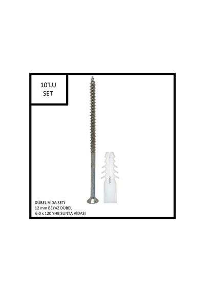 Dübel-vida Seti, Beyaz Dübel 12 Mm, 6,0x120 Yhb Sunta Vidası, 10 Adet