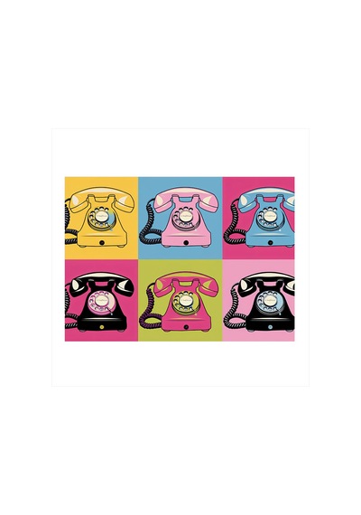 Retro Renkli Telefonlar Art Mdf Tablo