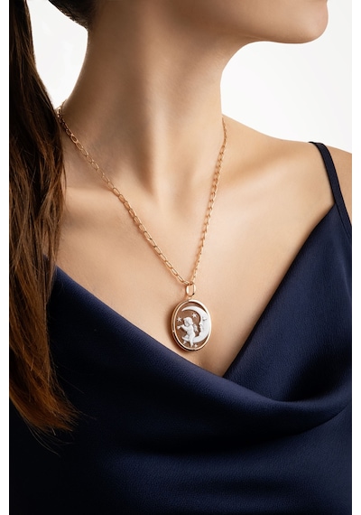 So Chic Cameo Italiano Ay Ve Melek 18 Ayar Rose Altın Kaplama 49 Cm Gümüş Madalyon Kolye Rose