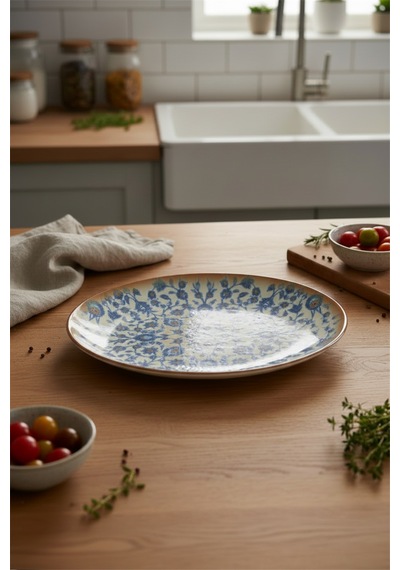 6'lı Ellips Oval Kayık Tabak 36cm Dijital Tiara-a Rinart Krem