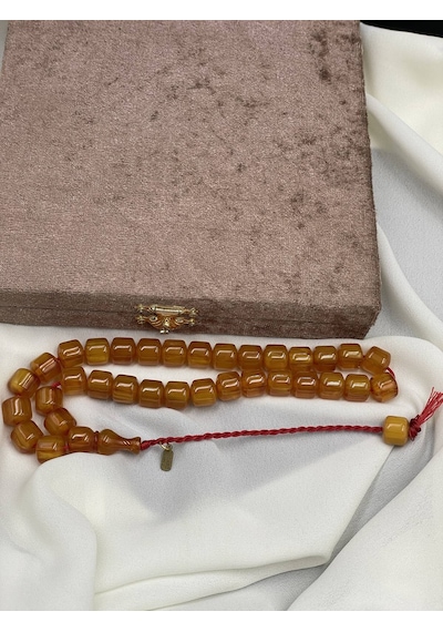Omari Osmanlı Benzetme Kapsül Kesim Bal Sarısı Sıkma Kehribar Tesbih 10x11 Mm Sarı