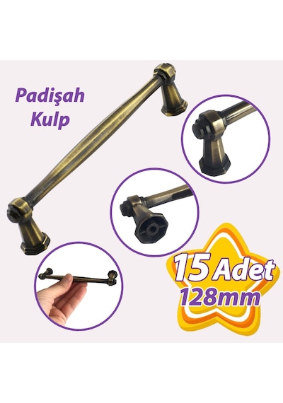 15 Adet Padişah Kulp 128 Mm Antik Sarı Mutfak Kulpu Çekmece Dolap Kapak Kulbu Metal Mobilya Dolabı Kulpları