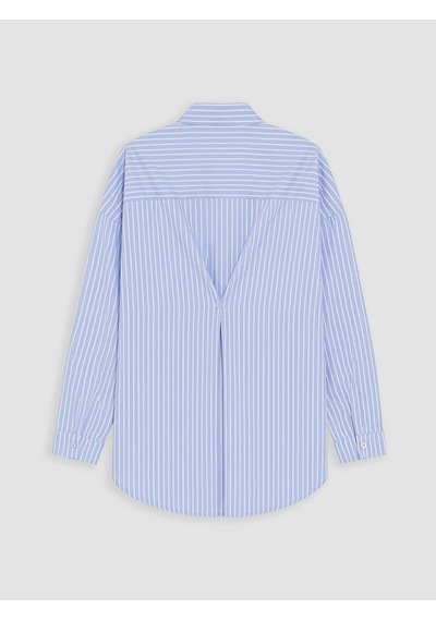 LC Waikiki Lc Waıkıkı Mavi Çizgili Poplin Kadın Gömlek