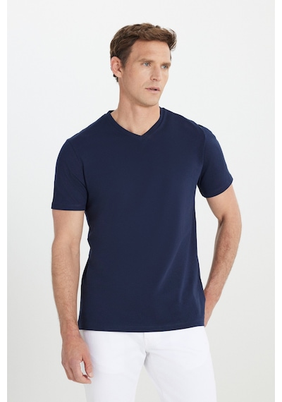 Ac&Co / Altınyıldız Classics Slim Fit Dar Kesim V Yaka Pamuklu Erkek Tişört Lacivert