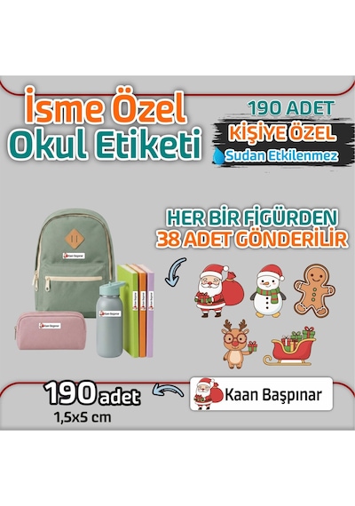 Kapbirhediye Okul Etiketi Isme Özel Kalem Defter Etiketi Yılbaşı 1 Temalı 190 Adet Çok Renkli