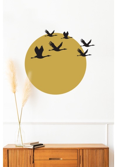 Günbatımı Kuşlar5 Duvar Sticker Dekoratif Duvar Çıkartma Sticker Gold Siyah Kombin Siyah 50 X 50