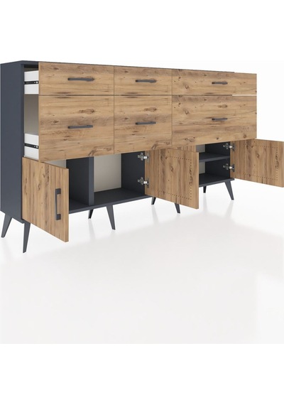 Arges Konsol Tek Raflı 6 Çekmeceli 4 Kapaklı 176x30x99 Antrasit-çam Atlas Çam - Antrasıt Arges Konsol Tek Raflı 6 Çekmeceli 4 Kapaklı 176x30x99 Antrasit-çam Atlas Çam - Antrasıt