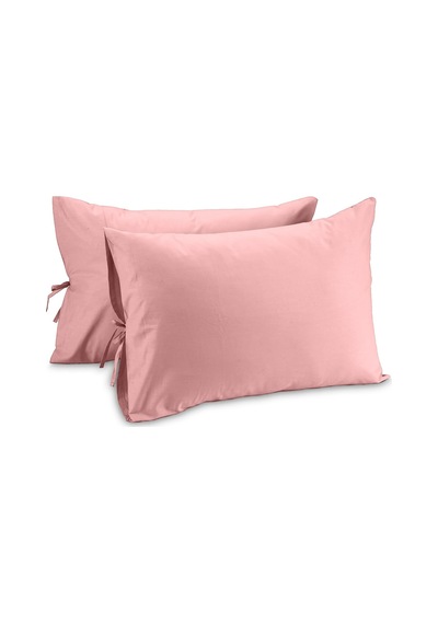 %100 Pamuk 50x70 Cm Bağcıklı Yastık Kılıfı Seti Antrasit Bebe Pembe - Kırık Beyaz