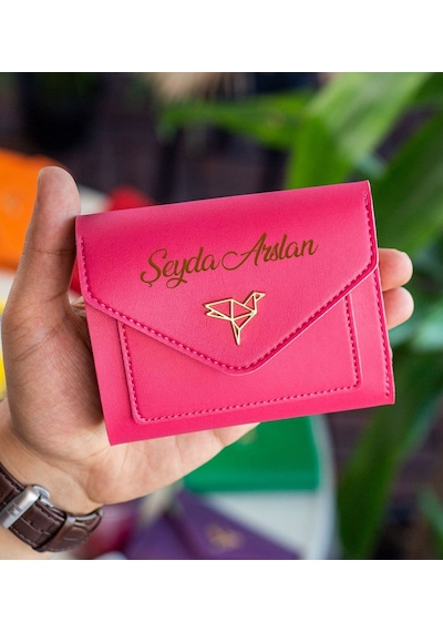 Bk Gift Kişiye Özel İsimli Vegan Deri Mini Fuşya Kadın Cüzdanı, Sevgiliye Hediye, Anneye Hediye, Arkadaşa Hediye Renkli Çok Renkli