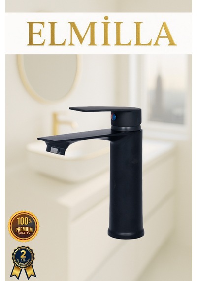 Siyah Sabit Gövde Banyo Bataryası Lavabo Musluğu