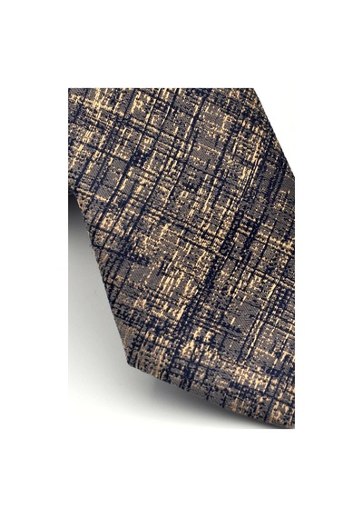 Gaffy Lacivert Bej Kırcıl Desenli Gri Dokuma Kumaş Mendilli Slim Fit Kravat // Sdk-2610-3 Gri