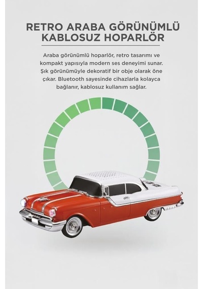 Özel Seri Bluetooth Hoparlör Retro Klasik Araba D87 Turuncu 10w Şarjlı Müzik Nostalji