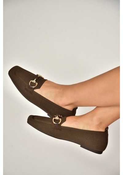 Fox Shoes Y820400104 Kahverengi Triko Kumaş Toka Detaylı Kadın Babet Kahverengi