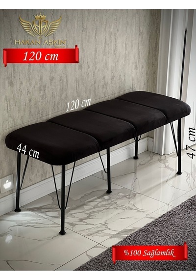 By Hakan Aşkın Metal Ayaklı 120 Cm %100 Mdf Babyface Puf & Bench Tekli 2024 7 Cm Sünger Extralı Siyah Babyface