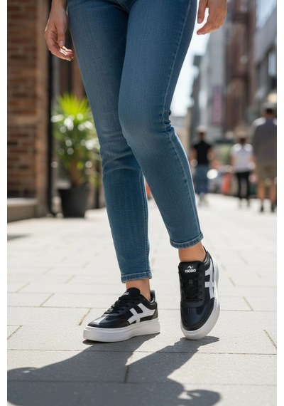In Step Meengi Unisex Siyah Beyaz Detaylı Günlük Spor Ayakkabı - Sneaker