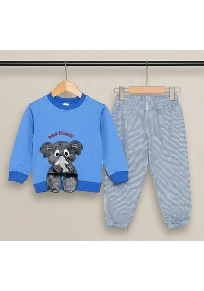 Biçomi 1-2-3 Yaş Filli Sallanan Ayak Desenli Likra Penye Kumaş Sweat Pantolonlu Erkek 2li Çocuk Takımı İndigo Biçomi 1-2-3 Yaş Filli Sallanan Ayak Desenli Likra Penye Kumaş Sweat Pantolonlu Erkek 2li Çocuk Takımı İndigo