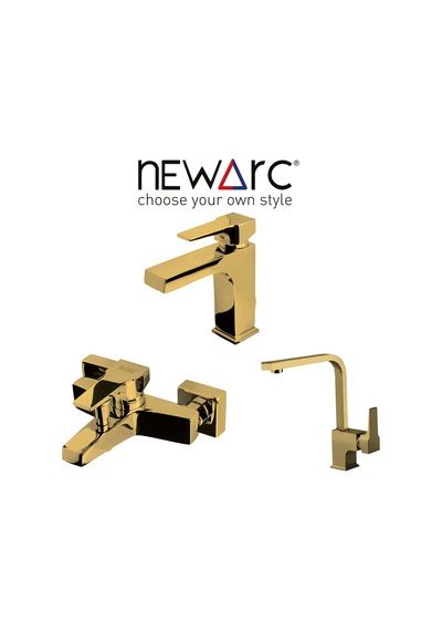 Newarc Aqua Altın Lavabo-banyo-eviye Bataryası 3'lü Set 941528-941518-941888l Altın
